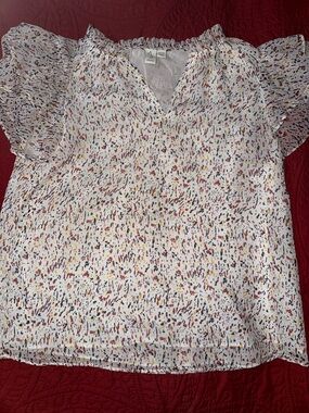 Joie White Multicolor Speckled Flutter-Sleeve Blouse